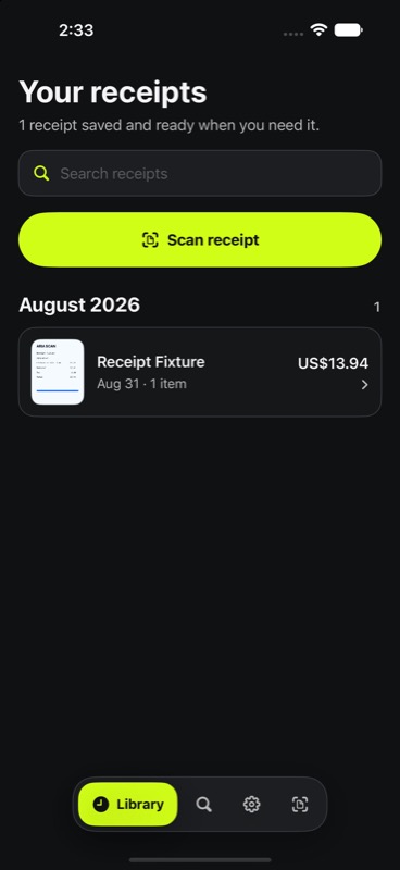 ARIA Scan receipt library