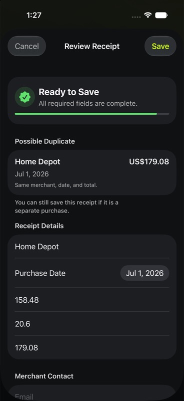 ARIA Scan receipt review